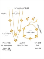 1 Piece Elegant Charm Light Luxury Stainless Steel Glossy Laser Pattern Four-Leaf Flower Necklace Bracelet Earrings Female