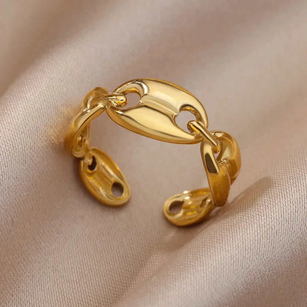 316L Stainless Steel Gold-Color Multilayer Geometric Open Ring