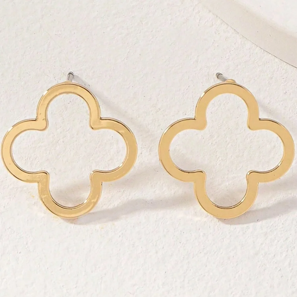 DOTIFI Stainless Steel Creative Hollow Four Plum Blossom Simple Style Four-Leaf Clover Handmade DIY Earrings Jewelry Accessories