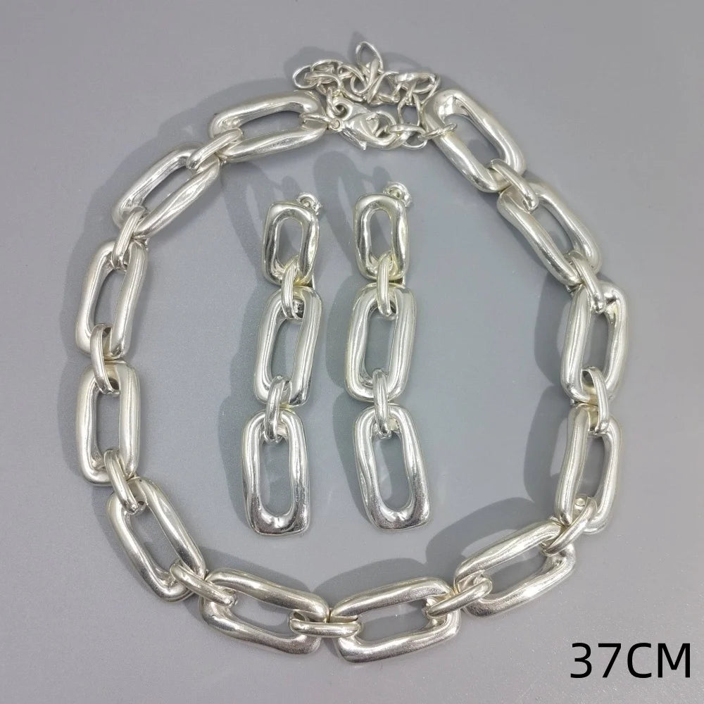 ChooseMe 2026 Metallic Irregular Geometric Earrings & Necklace Set