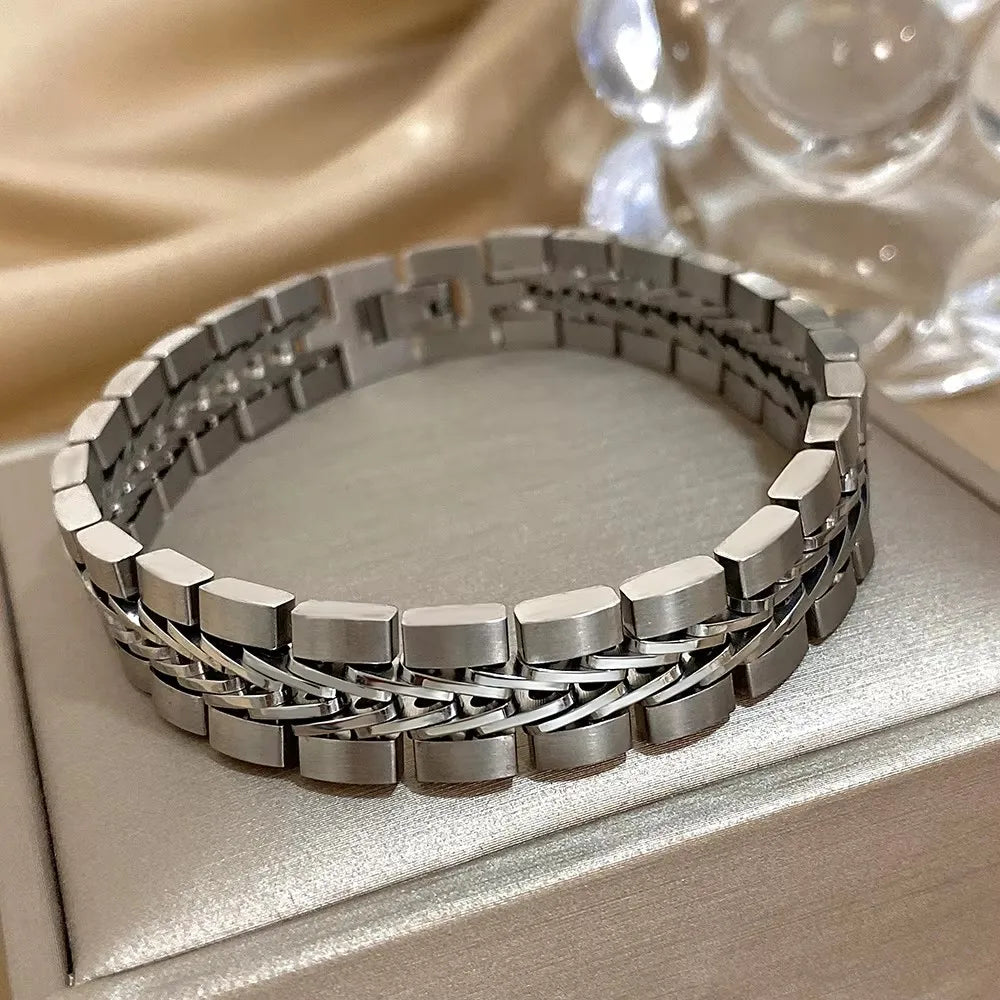 ChooseMe Two-Tone Stainless Steel Elastic Watch-Strap Bangle