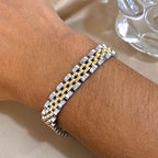 Greatera Bracelet de perles à cinq couches 10 mm pour hommes, bracelet de montre à maillons classique en acier inoxydable bicolore pour femmes