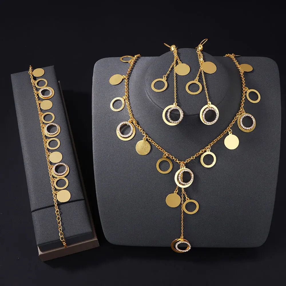 Parure de collier de luxe plaqué or de Dubaï, couleur or 21 carats, pendentifs italiens à pampilles, colliers ras du cou, bijoux de mariage pour femmes musulmanes saoudiennes