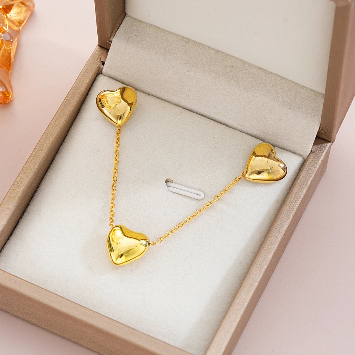Boho Chic Gold Color Heart Necklace & Stud Earring Set