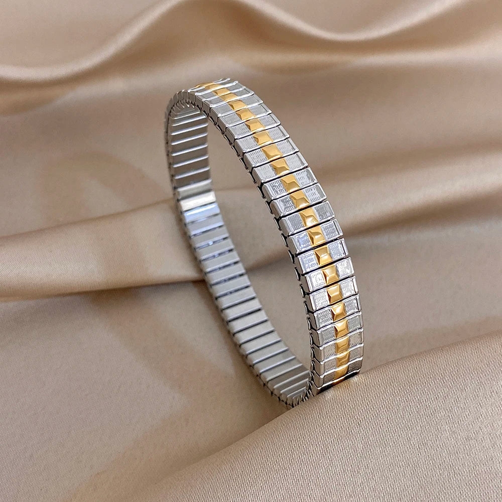 Greatera 6.5mm Width Thin Stainless Steel Elastic Bracelets Bangles for Women Gold Silver Color Stacked Bracelet Party Jewelry