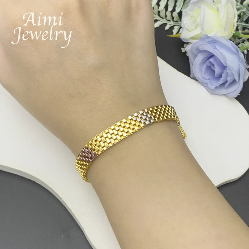 Simple Gold Plated Necklace Earrings Bracelet Jewelry Set for Women Italian Jewellery Set Bridal Wedding African Party Gifts