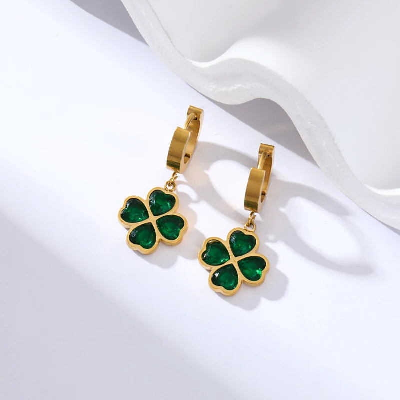 EILIECK Exquisite Butterfly Green Zirconia Dangle Earrings 18K Gold-plated Stainless Steel Women's Trendy Holiday Accessories