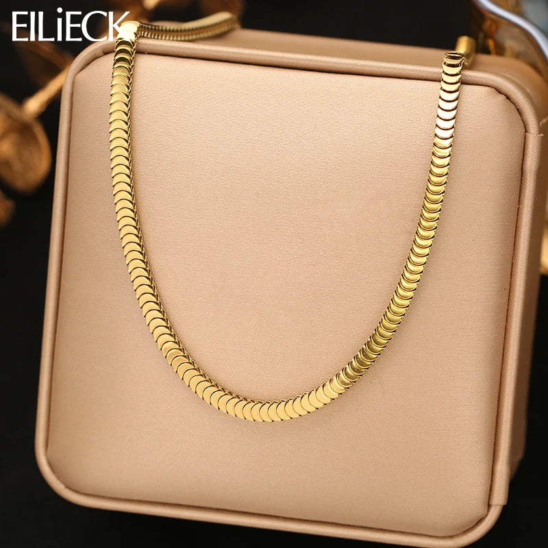 EILIECK Stainless Steel Handmade Fashion Chain Necklace For Women 18K Gold PVD Plated Rust Proof Textured Unisex Jewelry Gift