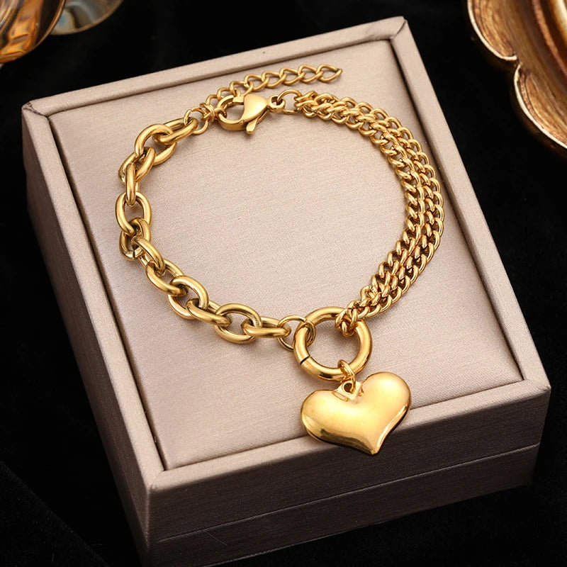 EILIECK 316L Stainless Steel Gold Color Starfish Moon Star Charm Bracelet For Women New Trendy Wrist Chain Jewelry Gift Party