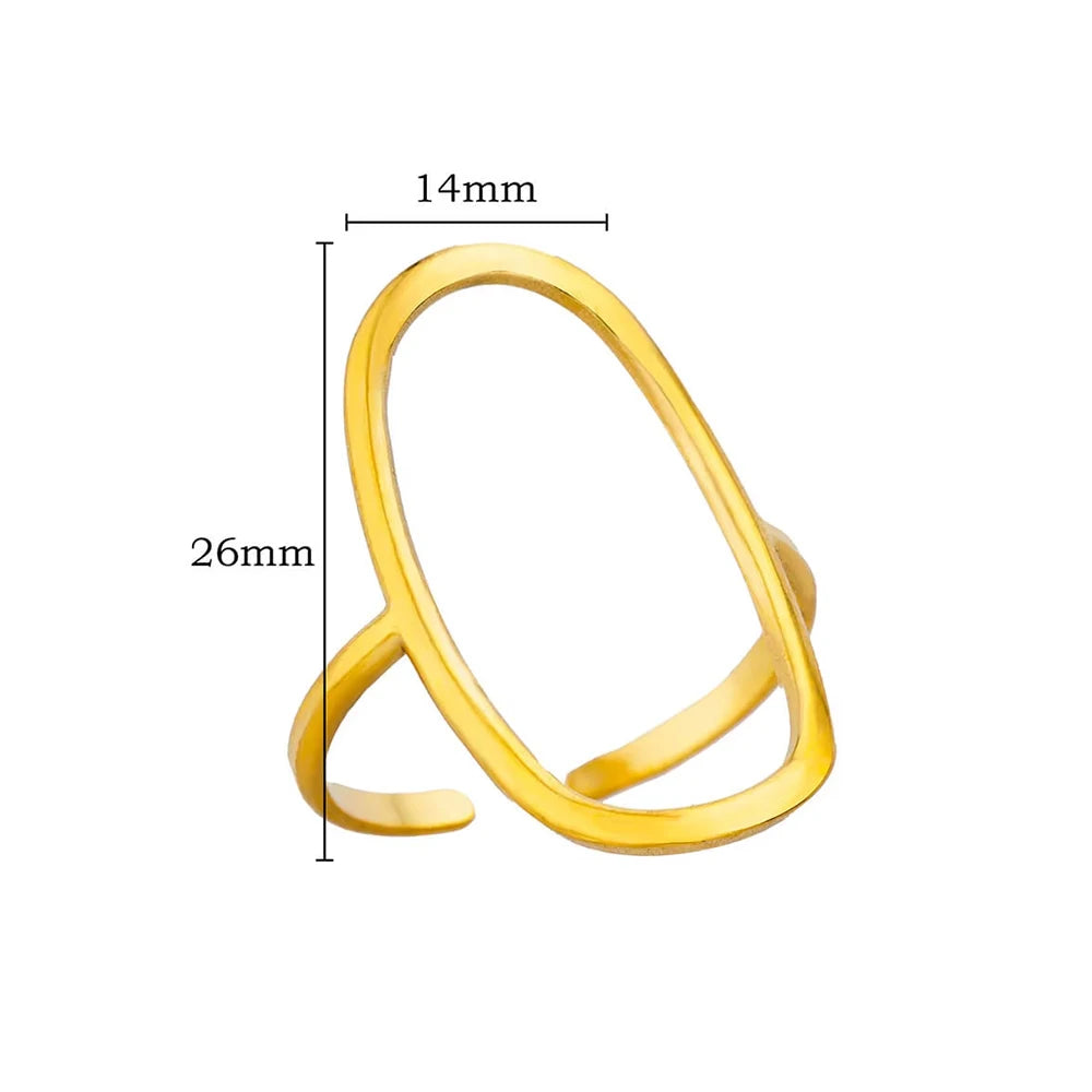 316L Stainless Steel Gold-Color Multilayer Geometric Open Ring
