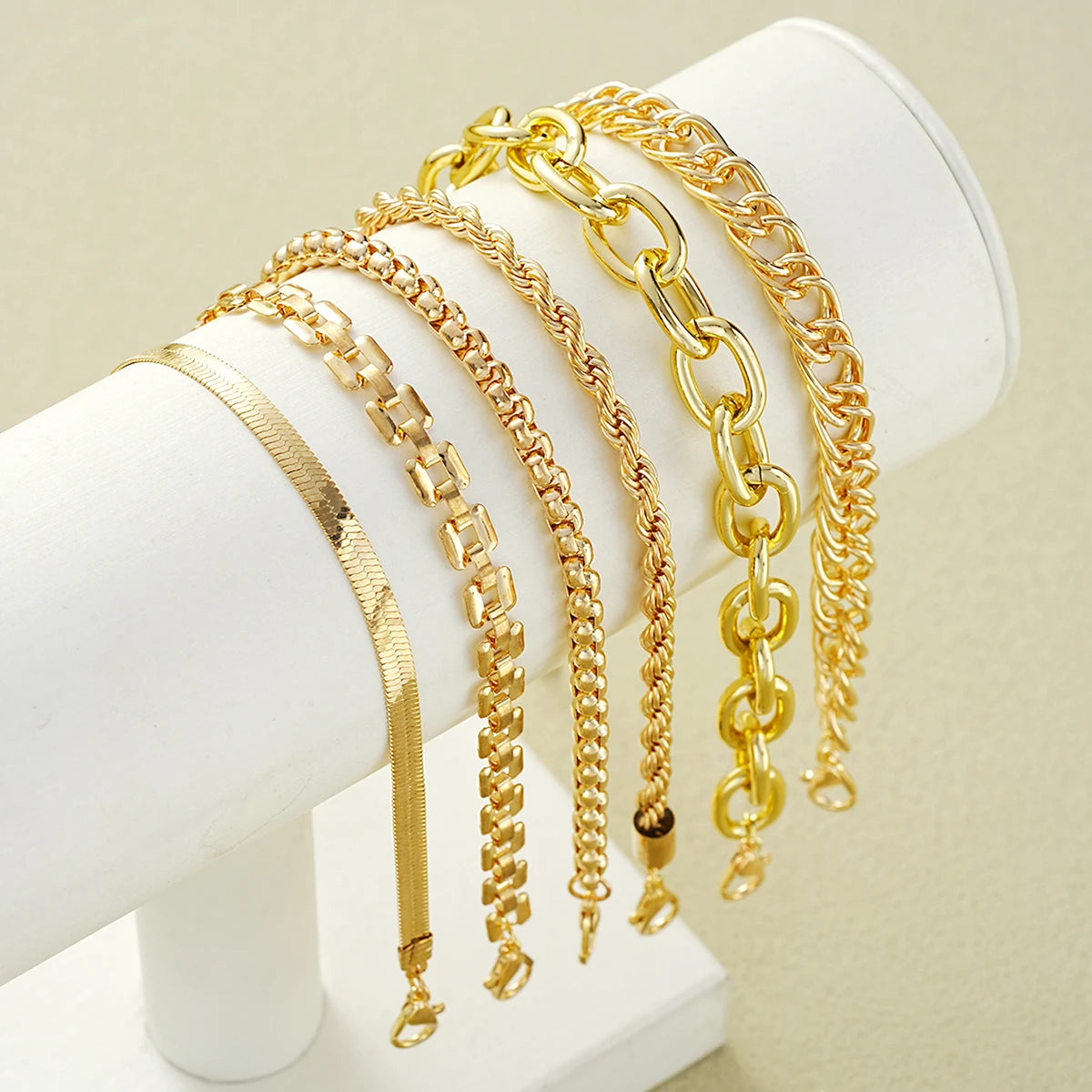 Simple Chunky Twisted Cuban Chain Metal Bracelet Set, 6 Pcs/Set