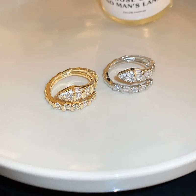 Versatile Snake-Shaped Adjustable Stainless Steel Zircon Ring