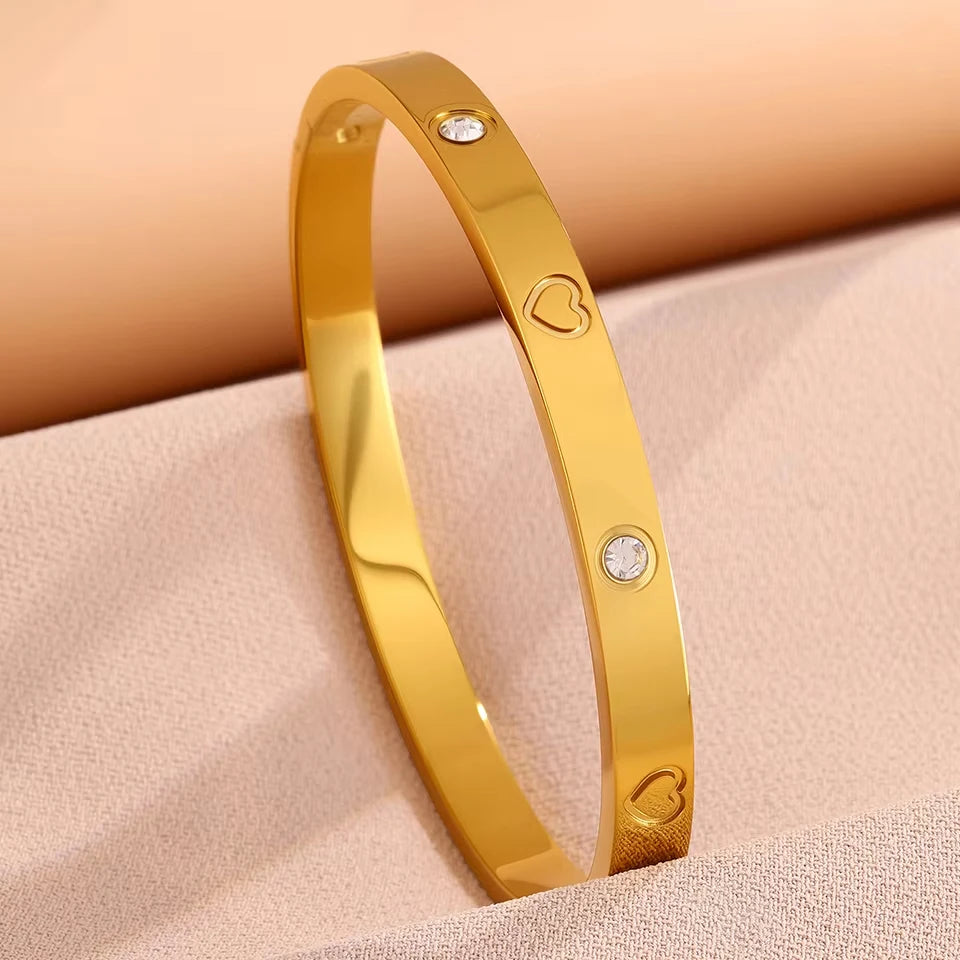 Yupsk 4/1Pcs Inlaid Zircon Stainless Steel Stackable Bracelet Delicate Flower Design Bangles Women's Fashion Versatile Jewelry