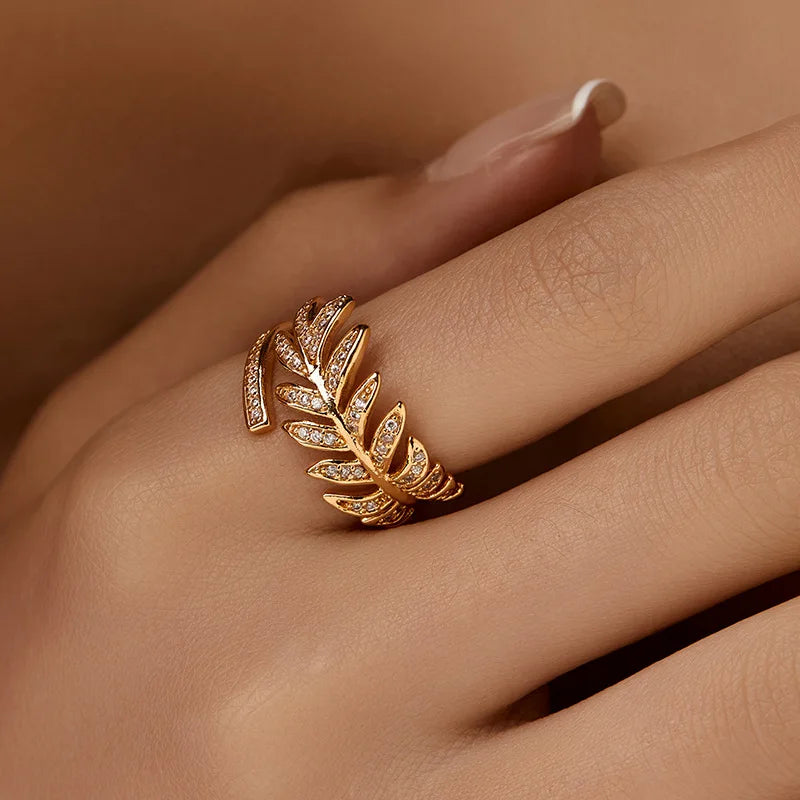Personalized 18k Gold Plated Exquisite Zircon Ring with Opening Design European American Style Elegant Women Finger Ring