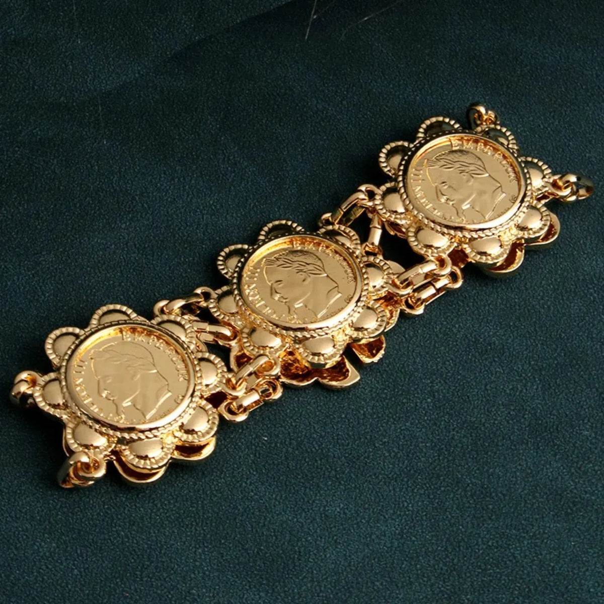 Arabic Vintage Gold-Plated Copper Turkish Cuff Bracelet