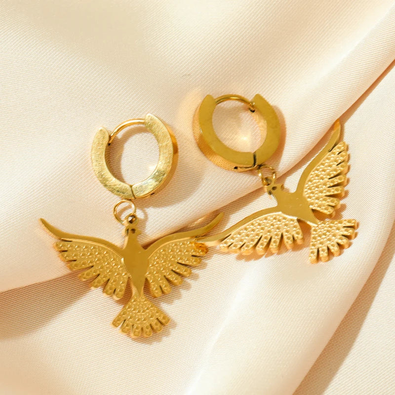 EILIECK Exquisite Butterfly Green Zirconia Dangle Earrings 18K Gold-plated Stainless Steel Women's Trendy Holiday Accessories