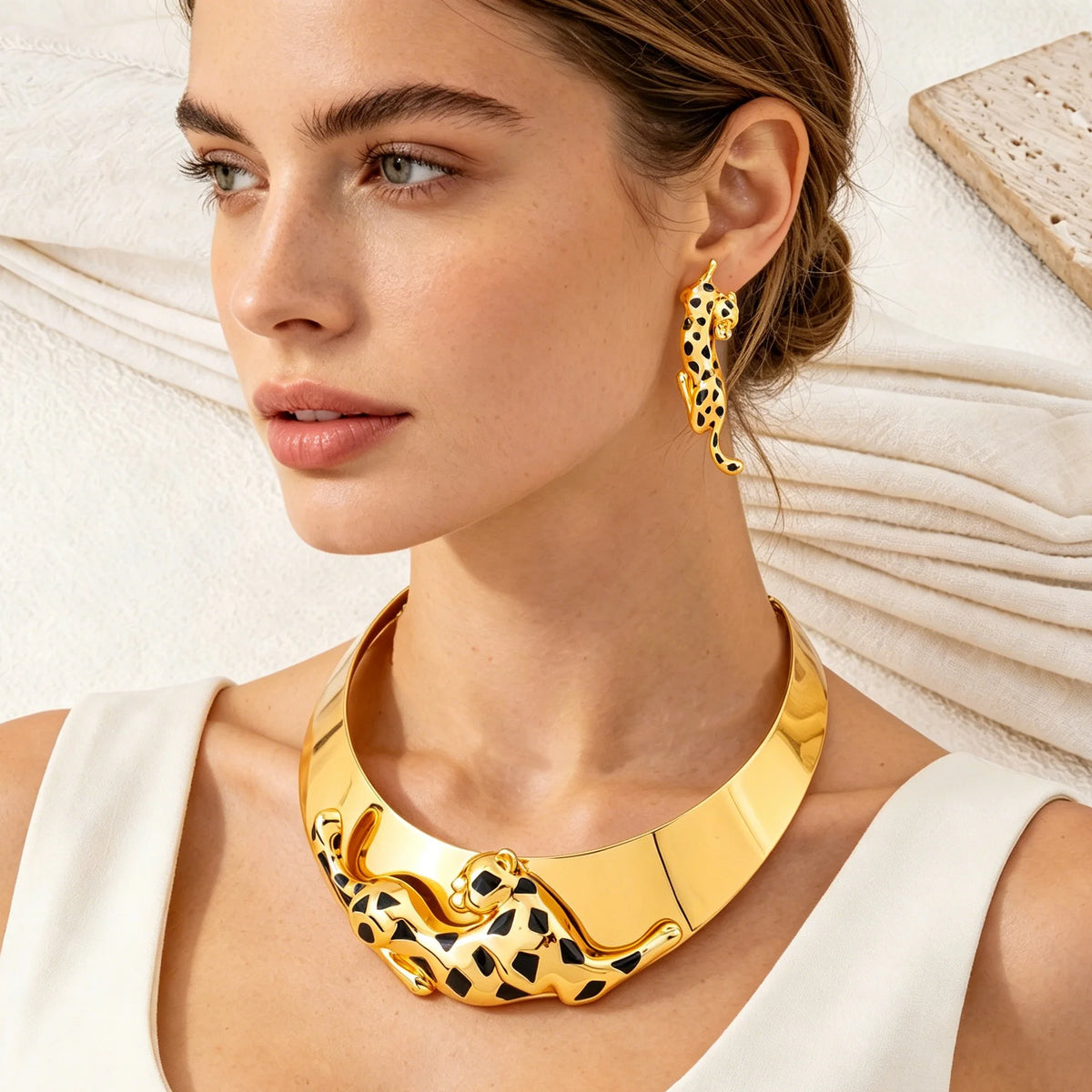 Original Jewelry Set African Leopard Necklace Earrings 18K Gold Plated Animal Shape Bracelet Ring Dubai Wedding Jewelry Gifts