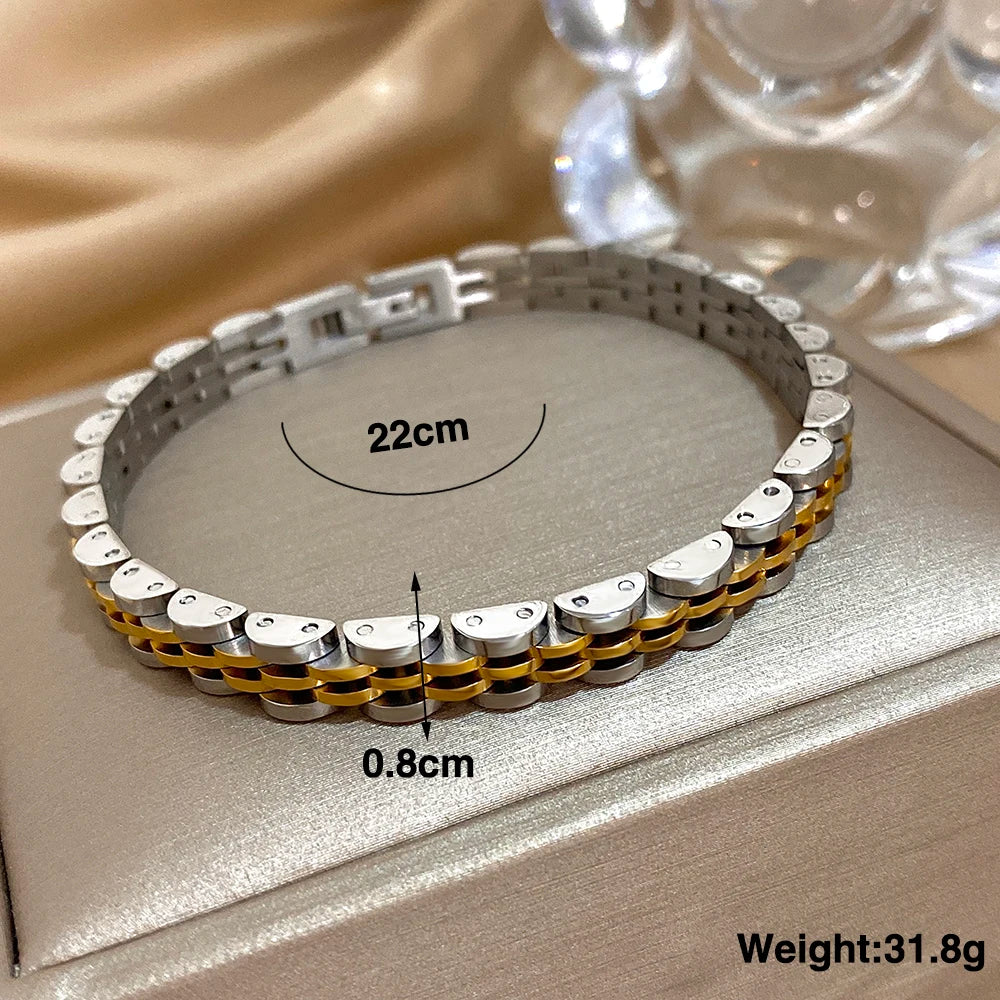 Greatera Five-layer 10mm Beaded Men's Bracelet Two Tone Classic Stainless Steel Band Series Watch Chain Bangle Jewelry For Women