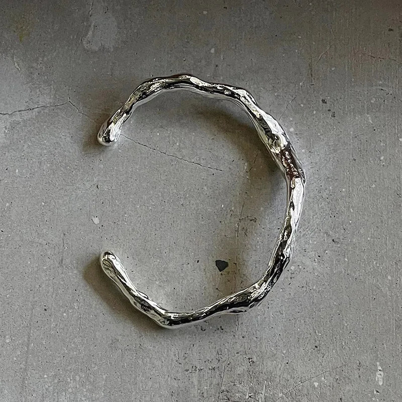 ENSHIR Silver-Color Waterproof Simple Cuff Bangle Bracelet