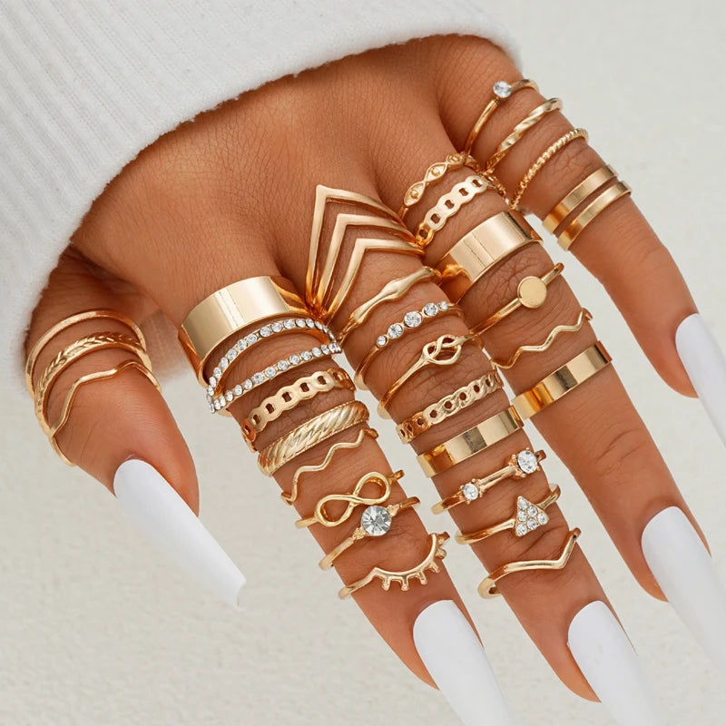 Vintage Gold Plated Mixed Motif Ring Set 58PCS/Set
