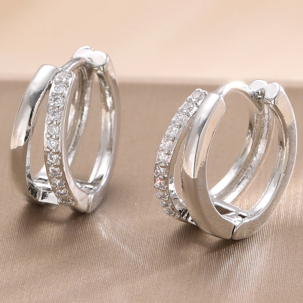 Gold Zircon Geometric Hoop Earrings