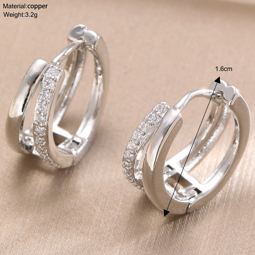 Gold Zircon Geometric Hoop Earrings