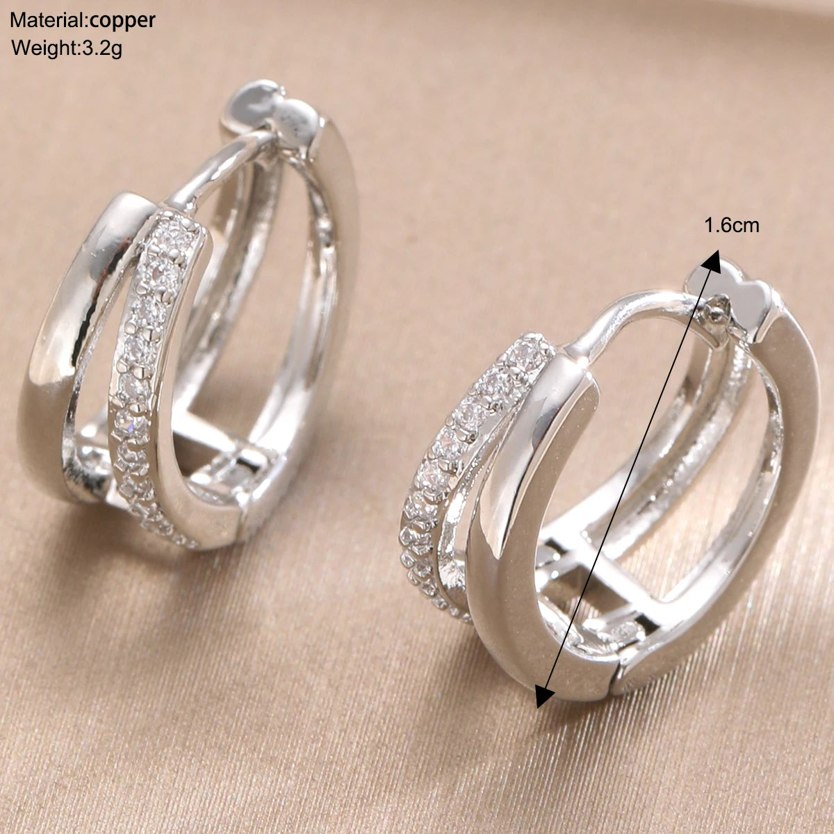 Gold Zircon Geometric Hoop Earrings