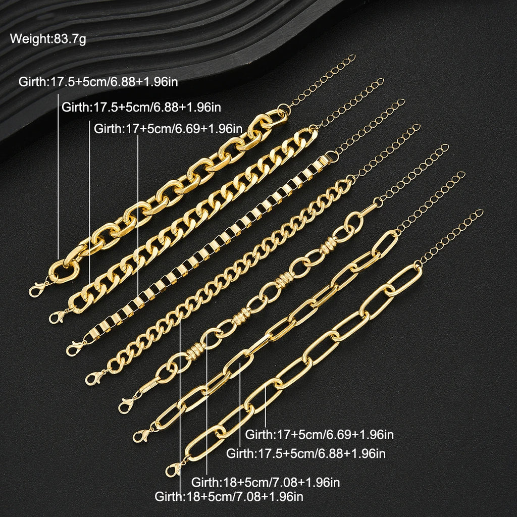 ChooseMey 7Pcs Simple Metal Snake & Twisted Link Chain Bracelet Set