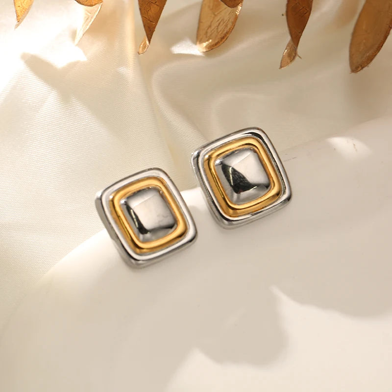 EILIECK 316L Stainless Steel Metal Two-Color Geometric Stud Earrings For Women Trendy High-Quality Waterproof Earring Jewelry