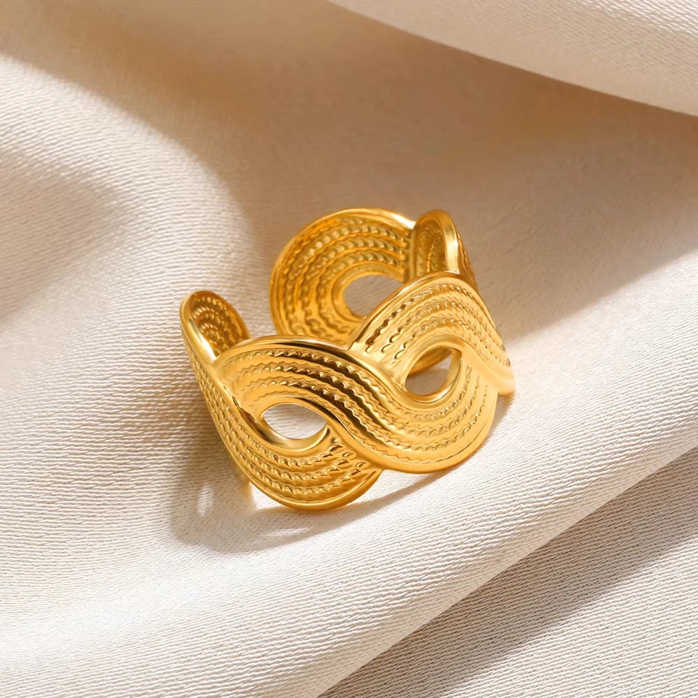 316L Stainless Steel Gold-Color Multilayer Geometric Open Ring