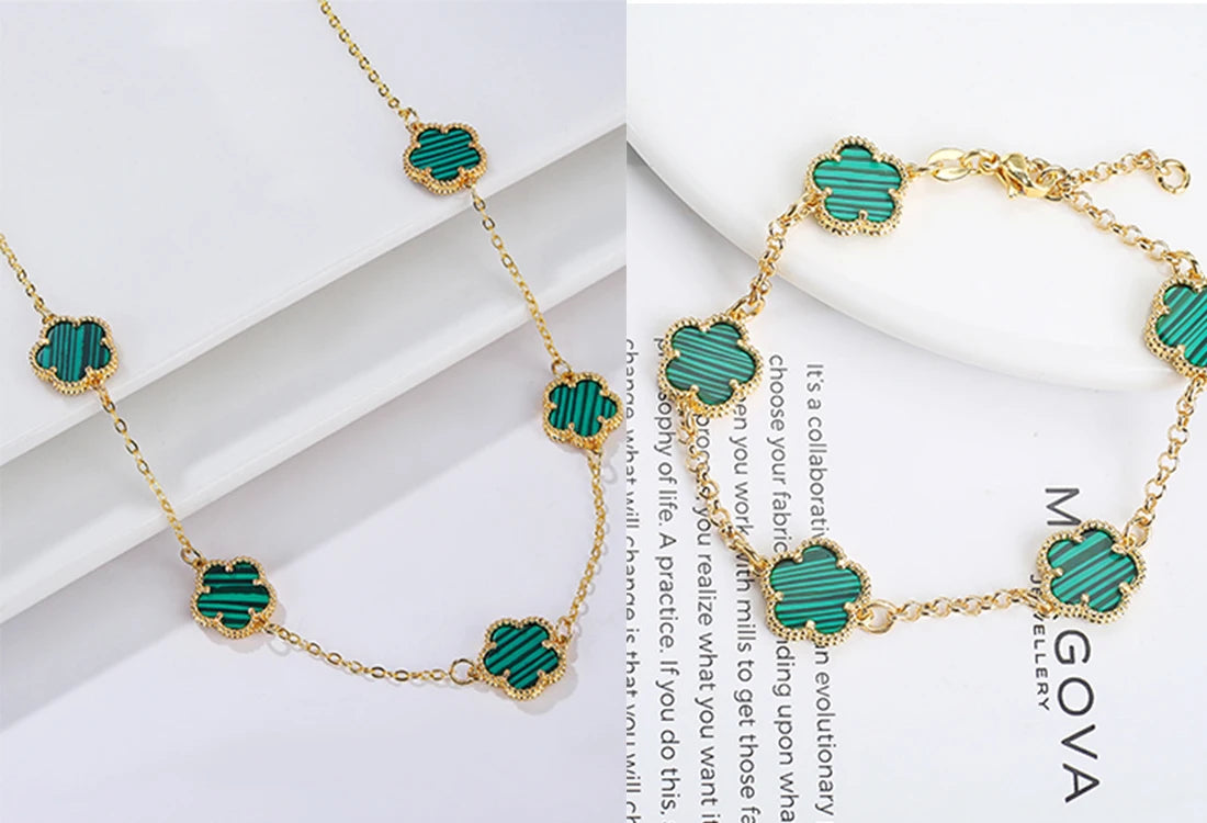 Hot Sale 14 Colors Five-Leaf Flower Set Bracelet Necklace Classic Simple Women Jewelry Set Suitable For Daily Party Wear Clover