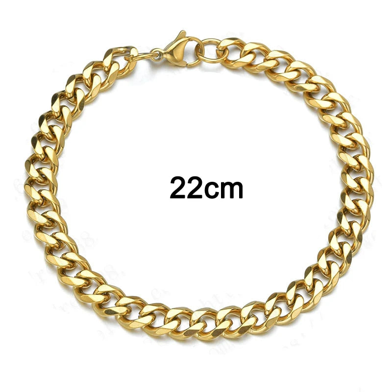Hiphot Stainless Steel Curb Cuban Chain Bracelet Men Simple Gold Color Men's Chain Bracelet Unisex Wrist Jewelry Bangle Gift