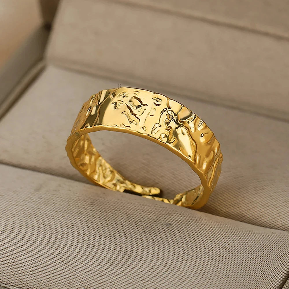 316L Stainless Steel Gold-Color Multilayer Geometric Open Ring