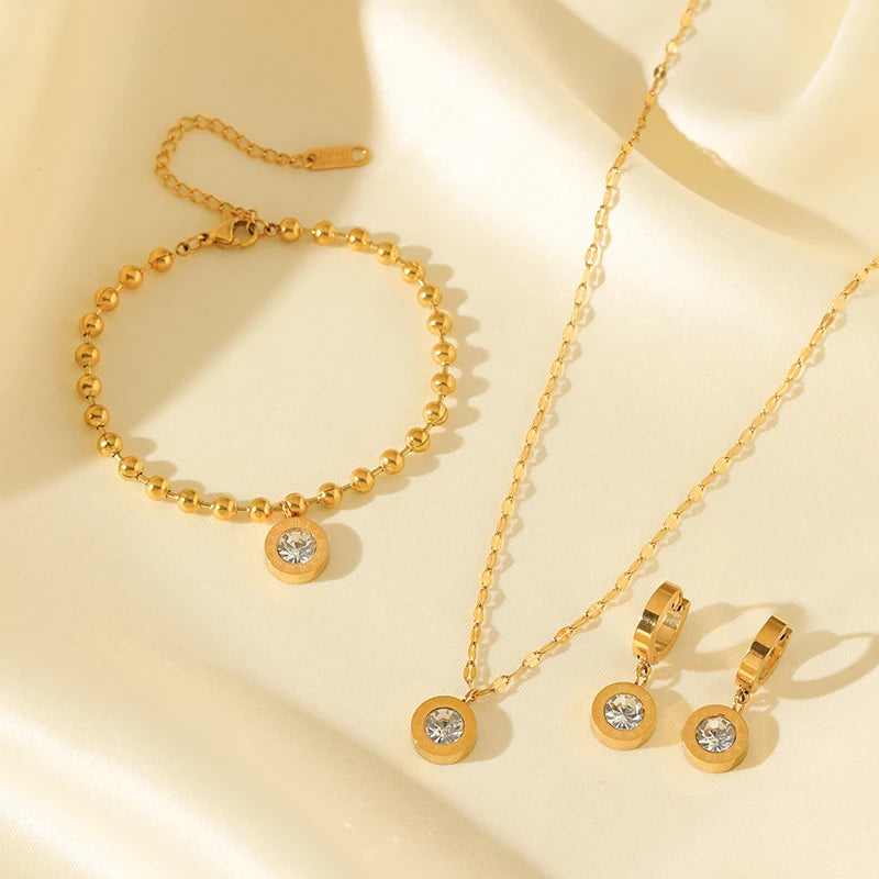 EILIECK 316L Stainless Steel Roman Numeral Zircon Necklace Bracelets Earrings Set For Women New Trendy Gift Waterproof Jewelry
