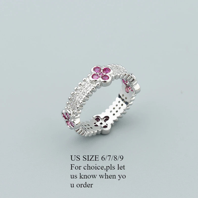 Fashion Luxury Lucky Geometry Cubic Ziron Engagement Bridal Bracelet Finger Ring copper Classic Lady Gift