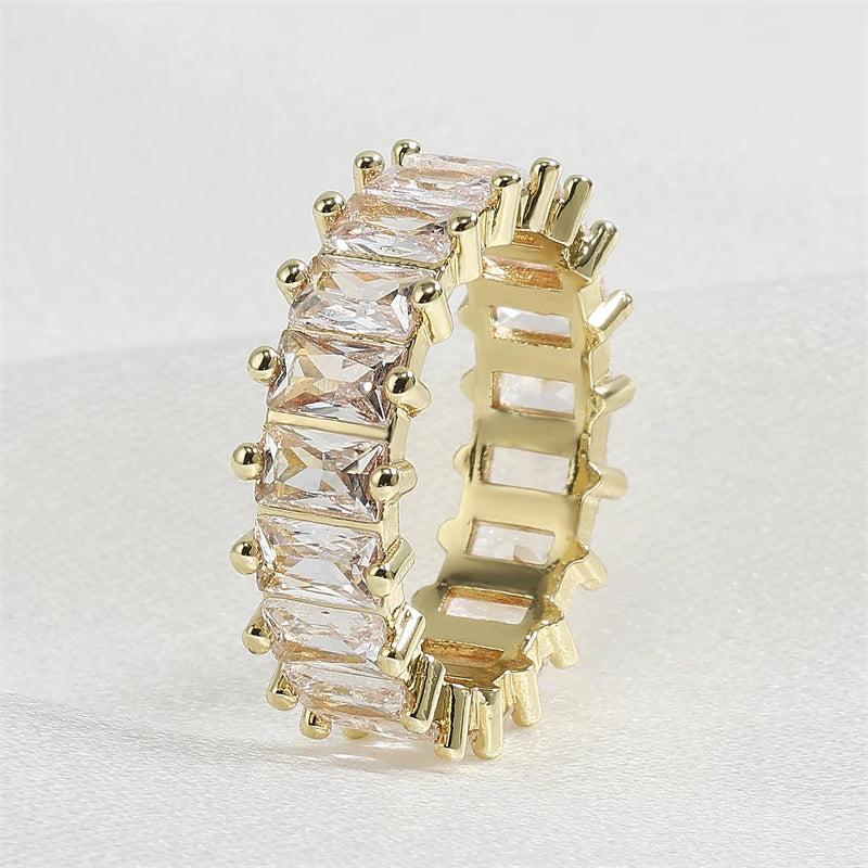 Luxury 18K Gold-Color Plated Classic Baguette Cubic Zirconia Engagement Ring