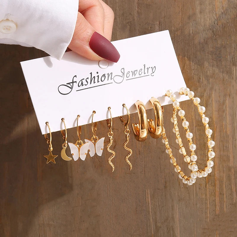 Gold Pearl Geometric Dangle Earrings