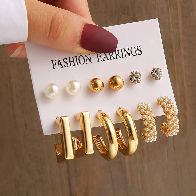 Gold Pearl Geometric Dangle Earrings
