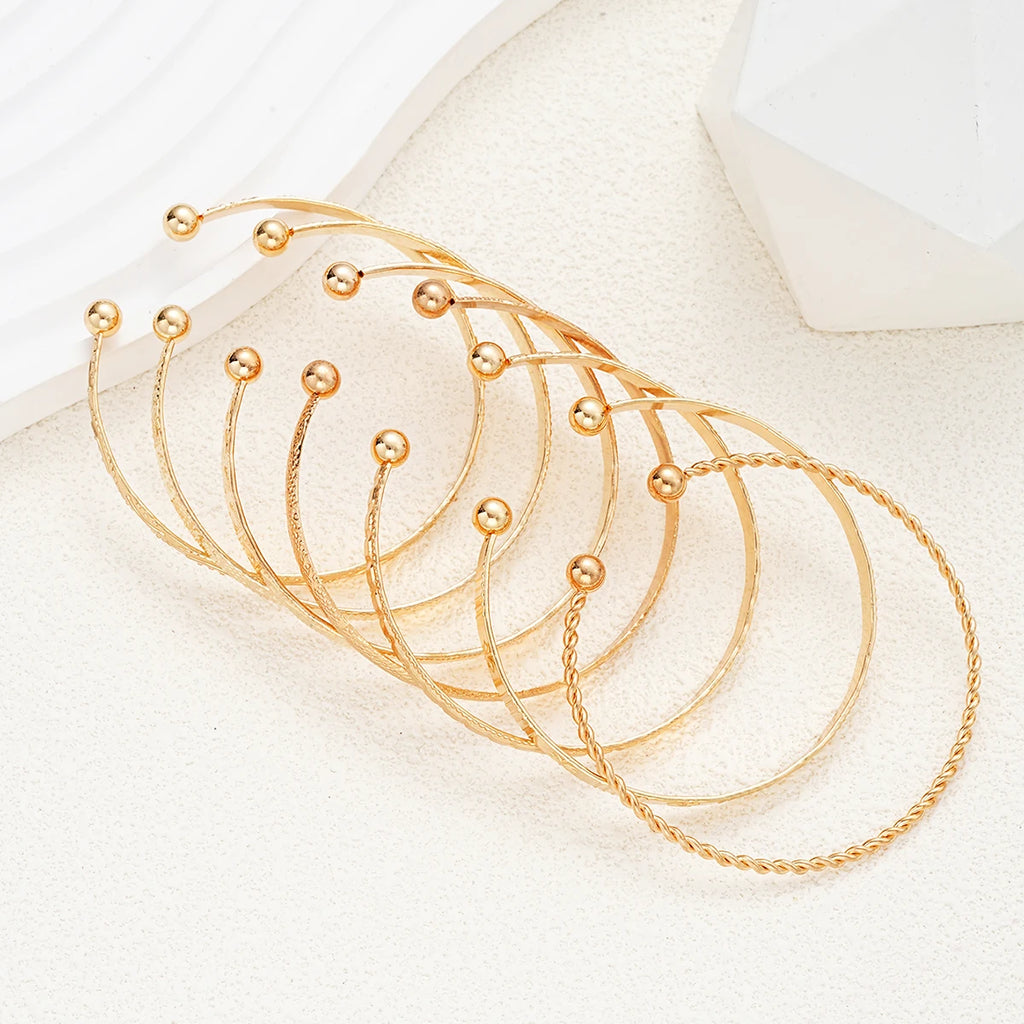 7 Pcs/Set Gold Open Bangle Bracelet Set
