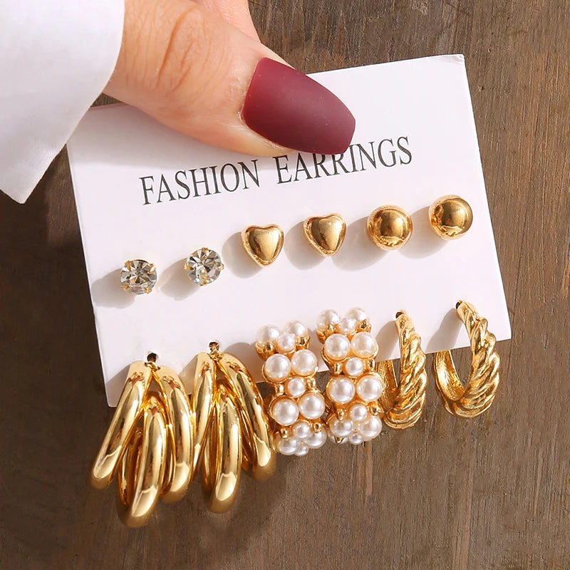 Gold Pearl Geometric Dangle Earrings