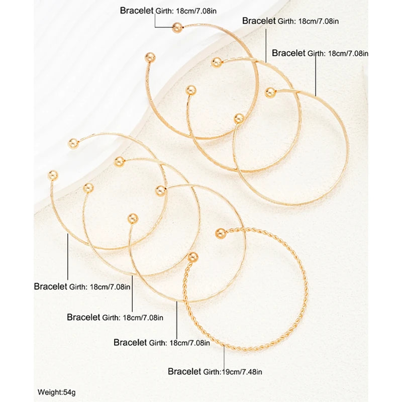 7 Pcs/Set Gold Open Bangle Bracelet Set