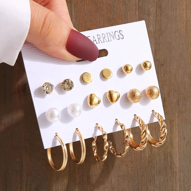 Gold Pearl Geometric Dangle Earrings
